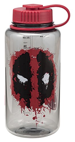 Vandor Marvel Deadpool 32 Ounce Tritan Water Bottle, Red/Black