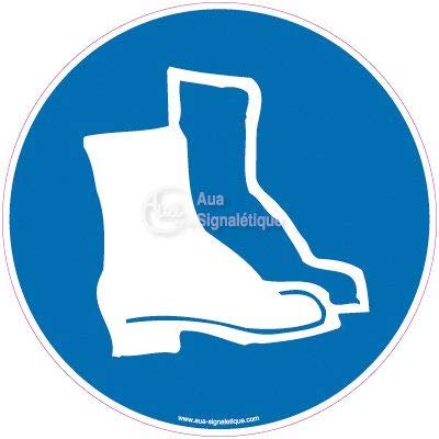 AUA SIGNALETIQUE - Panneau Port obligatoire des Chaussures de sécurité - Ø 200 mm, Aluminium Dibond 3mm