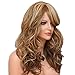 Mix Blonde Women's Long Curly Body Wig,with Bangs Wavy Heat Resistant Blonde Synthetic Full Hair Wigs,with Free Wig Cap for Daily Cosplay Party Halloween