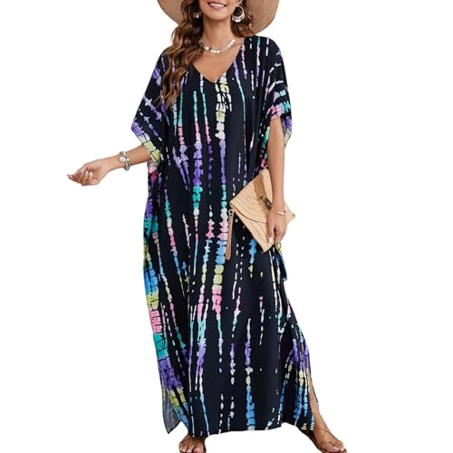 Kaftan Dresses for Women Plus Size Beach Boho Maxi Dress Swimsuit Cover up Batwing Sleeve Print Loungewear