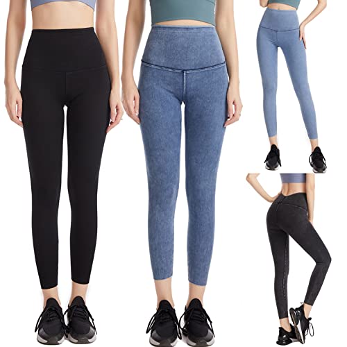 Snario Calças femininas stretch legging slim fit cintura alta dança yoga cropped