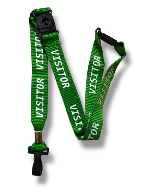 PAC Supplies Global Visitor Lanyard With 3 Point Safety Breakaway, Plastic Hook Clip, Green (5)