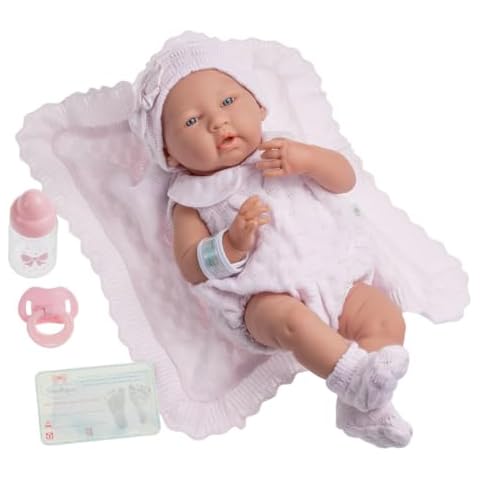 Real Girl Baby Doll 15" | Anatomically Correct | JC Toys - La Newborn | Made in Spain | Pink Knit Outfit & Accessories | Ages 2+ Cover