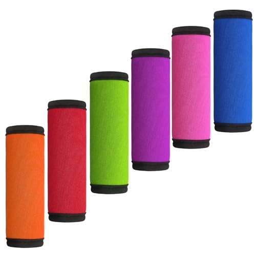Paquete de 6 fundas de neopreno para mango, identificadores de equipaje brillantes, accesorios de viaje para maleta de avión, bolsas de viaje, carritos de compras (rojo, verde fluorescente, azul