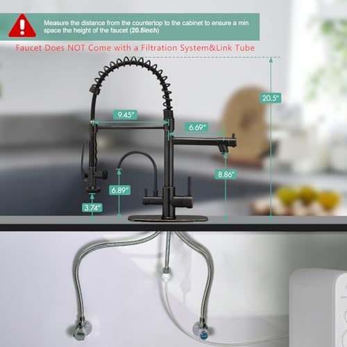 Image of Fapully Commercial 3 in 1 Kitchen Faucet with Sprayer and Water Filler | Oil Rubbed Bronze,Pull Down Sprayer,360 Swivel Spout,Kitchen Sink Faucet with Drinking Water Faucet Fit for 1 or 3 Holes