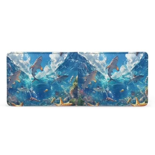 Image of Coldinair Underwater Shark Kids Wallet,Little Boys Wallet for Kids,Leather Bifold Wallet Credit Card Cash Id Holder Slim Rfid Blocking