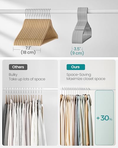 SONGMICS Clothes Hangers, Pack of 50, Plastic Hangers, with Wide Shoulder Notches, Space-Saving Coat Hangers, 16.4 Inches Wide, for Closet, Gray UCRP010G01 - Thumbnail 4