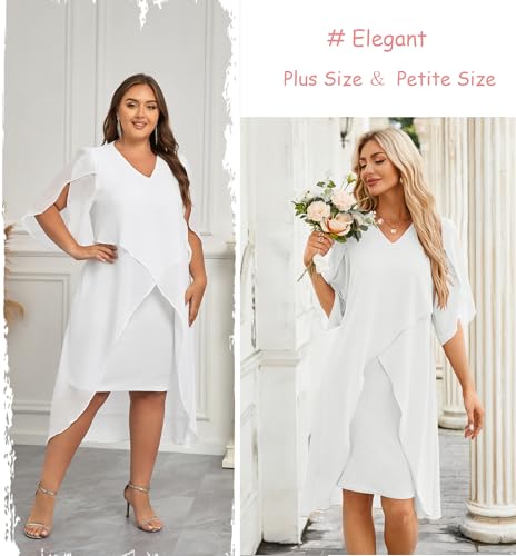 Image of Hanna Nikole Womens Plus Size Chiffon Cocktail Dress Ruffle 3 /4 Sleeve Wedding Guest Party Dresses with High Low Hem