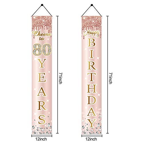 Image of 80th Birthday Decorations Door Banner for Women, Pink Rose Gold Cheers to 80 Years Birthday Backdrop Sign Party Supplies, Happy Eighty Birthday Porch Decor for Outdoor Indoor