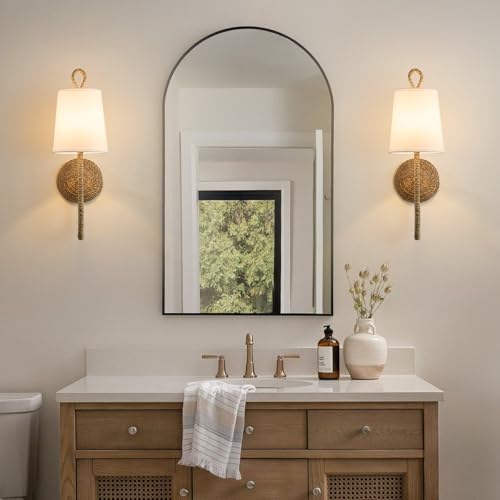 Boho Coastal Rattan Wall Sconce: Set of 2 Wicker Hardwired Bathroom Lights by BlesULuk - Used condition - Image 8