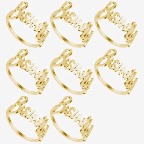 Napkin Rings, 8 Pieces Bismillah Gold Napkin Rings Set Alphabet Napkin Buckles Holder Table Decoration for Wedding, Party, Ramadan, Banquet, Christmas, Birthday Cover