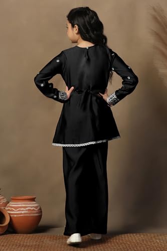 Image of Fashion Dream Girls Chanderi Silk Embroidered Top & Palazzo Set|Kids Salwar Suit|Ethnic Wear