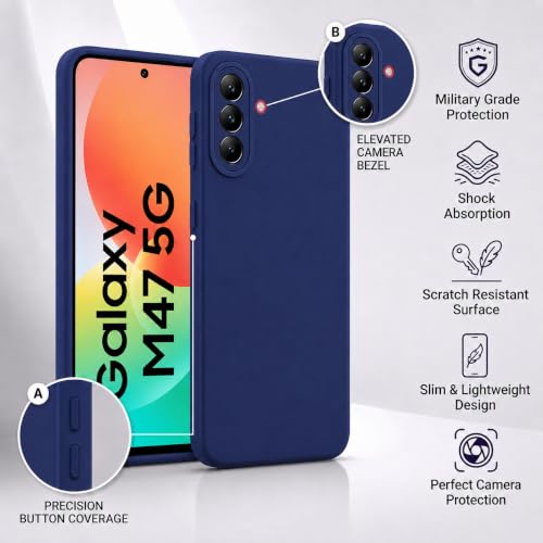 Image of FIRST MART Silicone Back Cover for Samsung Galaxy M47 | Matte Blue Anti-Slip Grip Case, Precise Cutouts, Scratch Resistant, Slim Fit | Pack of 1