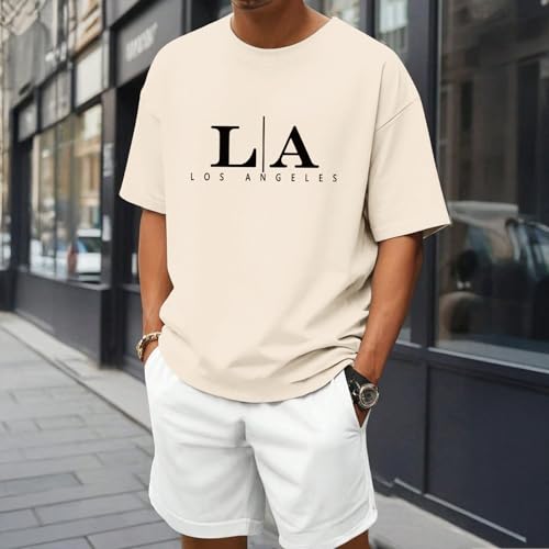 Image of BeWithYou Oversized Graphic Tshirts for Men Vintage Los Angeles Letter Graphic Shirt Baggy Streetwear Tee Casual Cotton Tops
