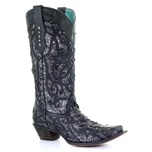CORRAL Women's Golden Luminary Roots Orix Glitter Inlay & Studs Snip Toe Western Boots,2
