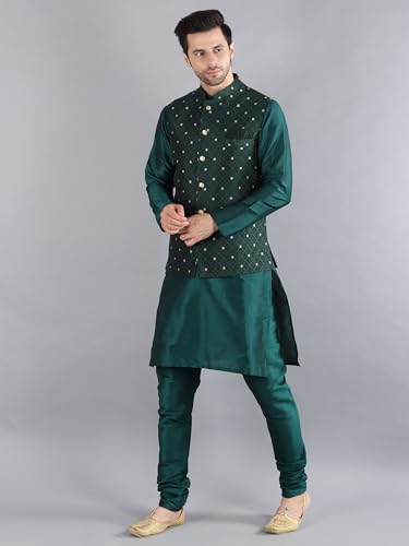 Image of Uri and MacKenzie Men's Silk Blend Kurta Pajama with Designer Ethnic Nehru Jacket /Modi Jacket