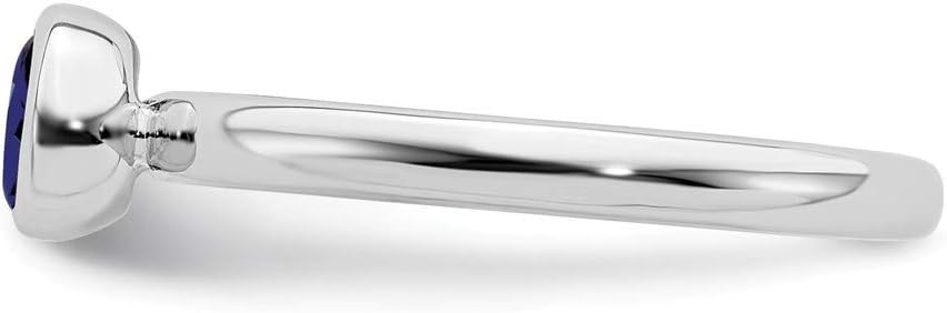 925 Sterling Silver Low 5mm Round Created Sapphire Band Ring Size 7.00 Stone Stackable Gemstone Birthstone September Fine Jewelry For Women Gifts For Her