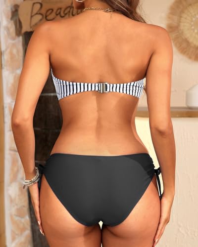 Image of Tempt Me Women Strapless Bandeau Bikini Set Twist Front Two Piece Swimsuit | Detachable Shoulder Straps, Molded Cup Design, Anti-slip Strips, Side Tie Bikini Bottom, Low Rise Fit