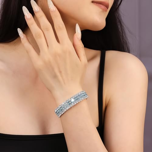 Rhinestone Stretch Bracelets for Women Sparkle Multicolor Crystal Stackable Bracelets Wide Wrist Band Glitter Wedding Bridal Prom Party Strand Tennis Bangles Jewelry3