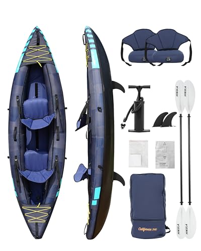 Inflatable Kayak 2 Person, Tandem Kayak, Foldable Kayaks for Adults, with Kayak Fin, Pedal...