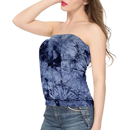 Maggie Tang Women's Modal Pleated Tube Top Blue&Black L