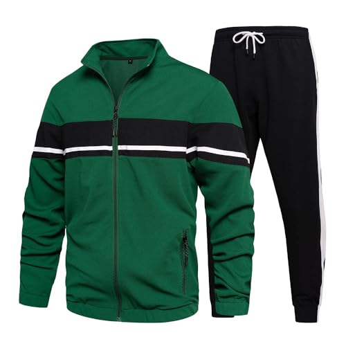 LBL Leading the Better Life Mens Track Suits 2 Piece Outfit Casual Color Block Sports Jogging Sweatsuit Set Green L