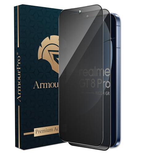 Image of ArmourPro Anti-Spy Privacy Tempered Glass for Realme GT 8 Pro - Anti Peeping Screen Protector, Edge to Edge Full Coverage, 9H Hardness, Easy Installation Kit | Pack of 2