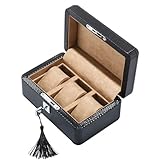 ZGHQHCDRH Joyero, Caja de almacenamiento for exhibición joyería y 3 relojes, bandeja for pulsera fibra carbono(Beige)