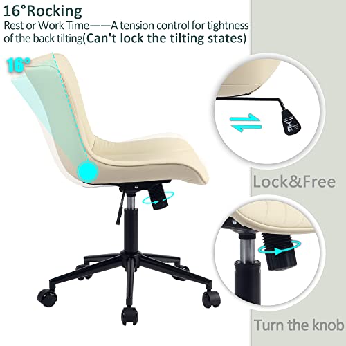 Youtaste Office Chair Modern Armless Desk Chair, Height Adjustable Swivel Rocking Computer Task Chair, Faux Leather Sewing Chair With Wheels, Stylish Lounge Vanity Chair,Beige #TOP6