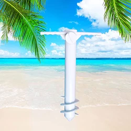 1 X Beach Umbrella Holder Anchor Spiral Stake Sand Sun Shade Stand Fishing Pole Sand Anchor Stand Holder and beach umbrella hanging One Size Fits Most Safe Stand for Strong Winds Umbrella Holder White