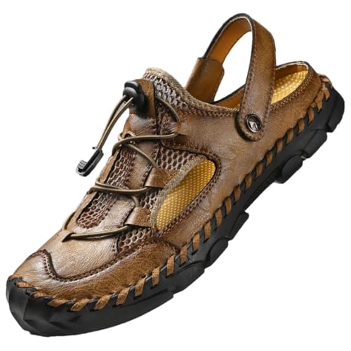 Men’S Classic Soft Leather Beach Sandals Outdoor Casual Slippers Fashion Lightweight Shoes With Slip-On Gladiator Design
