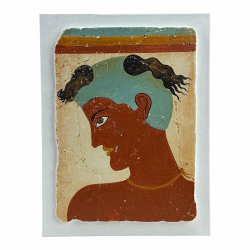 Male Head Fresco Painting – Handmade Minoan Art from Akrotiri Thera, Hand-Painted in Greece, 8.27 in Wall Decor