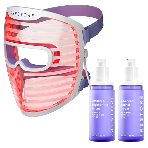 iRestore Red Light Skincare Set:LED Face Mask, Retinol and Vitamin C