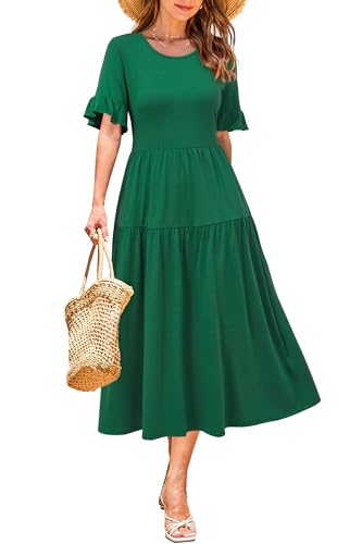 Image of STYLEWORD Womens Summer Casual Short Sleeve Flowy Midi Beach Dress