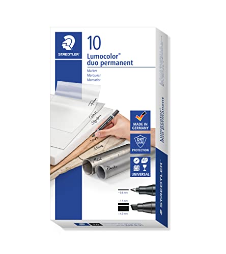 STAEDTLER Lumocolor 348 B Permanent Duo – nero, set da 10, 0,6–4,0 mm