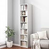 IOTXY Small Narrow Corner Bookcase - 59 Inches Tall Gap Freestanding Storage Cabinet, 7 Lattices Open Shelves Tower Rack, Cubes Bookshelf in White