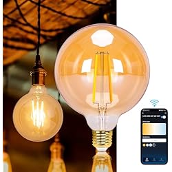 Lampara Gigante Antigua Aigostar Bombilla LED inteligente. Bombilla Alexa LED vintage, G125 Ámbar tipo globo, 6W, 806 LM, regulable cálida a fría 2700K a 6500K, casquillo E27. Compatible con Alexa y Google home
