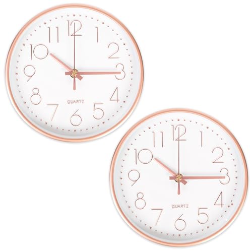 CIMOYBAI 2 Relojes de Pared Redondos de Cuarzo de 20 cm, sin Ruido de tictac, Reloj de Pared de, Moderno, silencioso, Reloj Pared Adecuado para Oficina, salón, Dormitorio, Cocina (Oro Rosa)