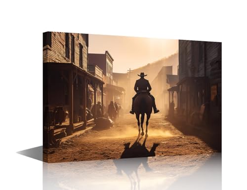 Tableau de cowboy à cheval pour une ambiance salon chaleureuse et évasion murale
