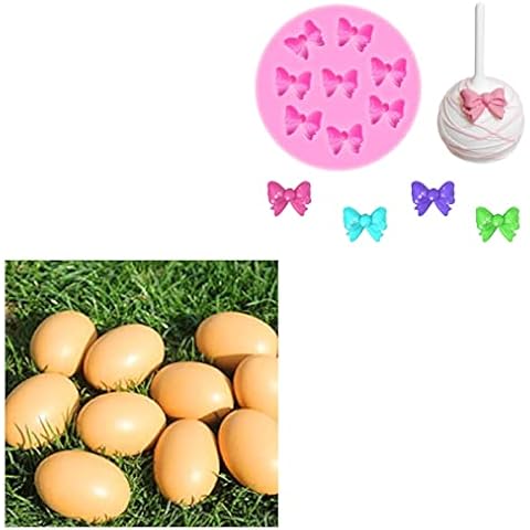 YunKo 6Pcs Wooden Brown Fake Nest Easter Eggs and Bows Silicone Fondant Molds Cover