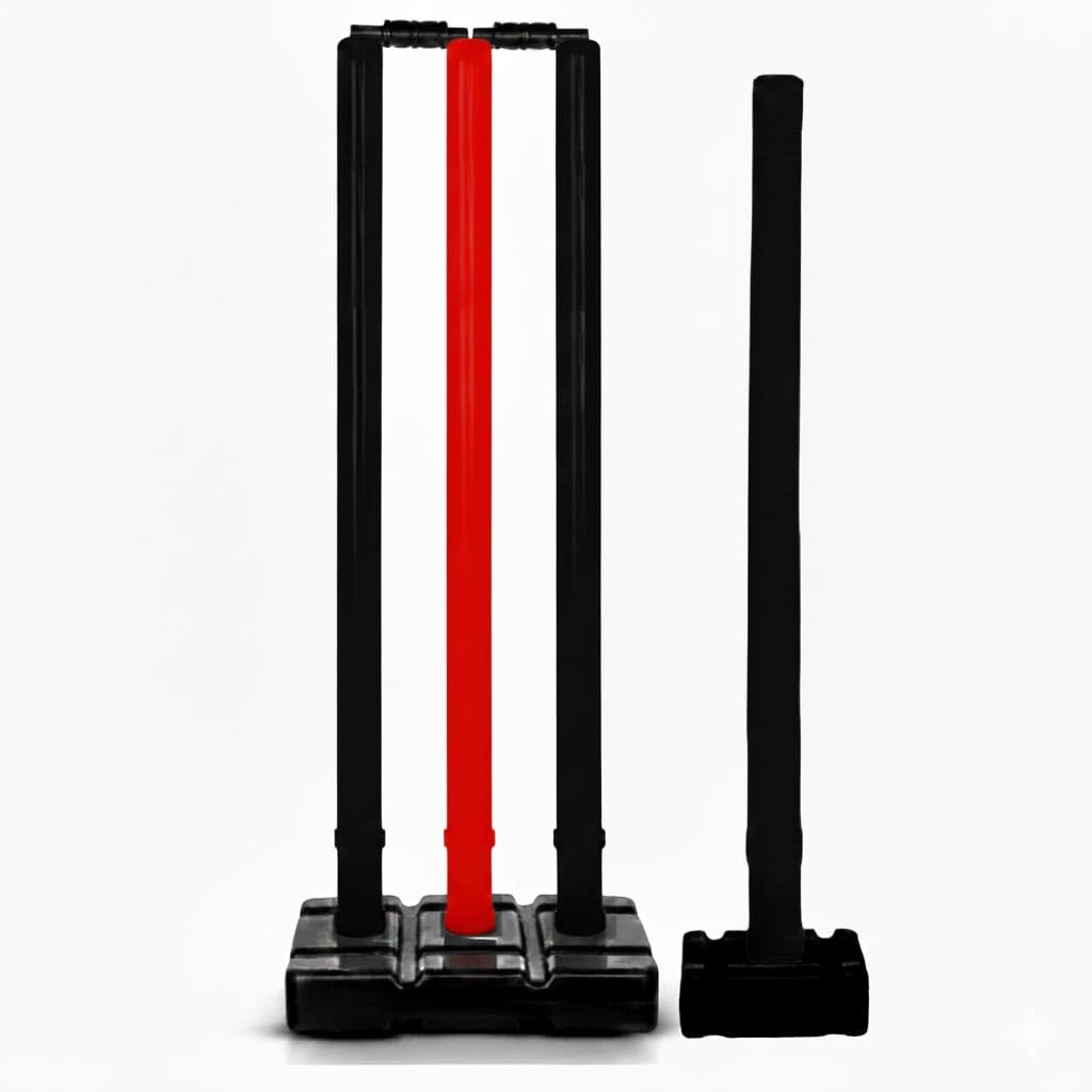Bodyfit Heavy Cricket Stumps | PVC Wickets Set with 4 Stumps + 2 Bails + 2 Stands | Full Size Wickets for Cricket Ground, Tournament Wicket Black-Red-B.-image-24