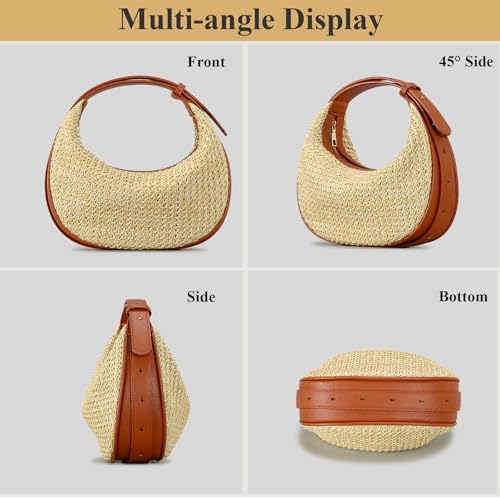 Image of Straw Purse Summer Straw Crossbody Bags Raffia Rattan Beach Bag Shoulder Underarm Bag with Adjustable Straps(Khaki)