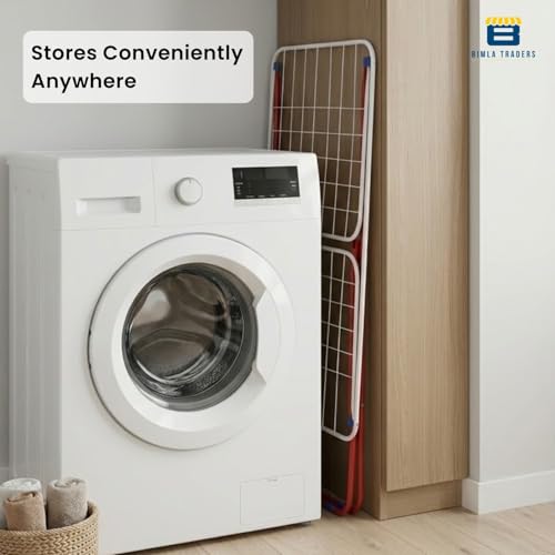 Image of Foldable Clothes Drying Stand | Multi-Rail Folding Laundry Dryer | Lightweight Alloy Steel | Flat-Fold Design | Indoor & Outdoor Use | 1.8 Meter (Red White)