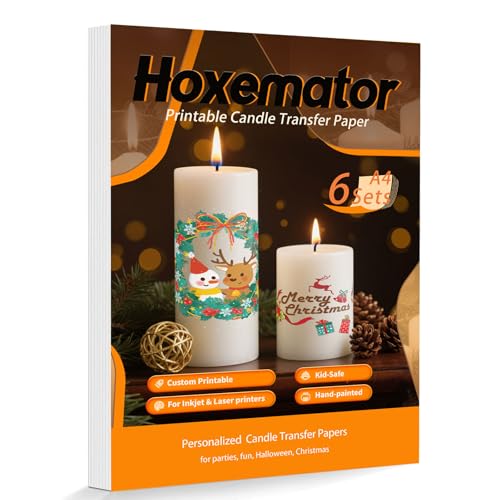 Hoxemator Papel Transfer para Velas Tattoo 6 Hojas A4 Película Transfer para Velas Tatuajes Papel para Impresora Láser & de Inyección Pegatina Vela Film Tattoo para Boda,Navidad,Bautizos, Cumpleaños