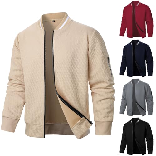 Cambkatl Men's Lightweight Full Zip Jackets Sytlish Jacquard Stand Collar Casual Long Sleeve Loose Outerwear with Pockets2