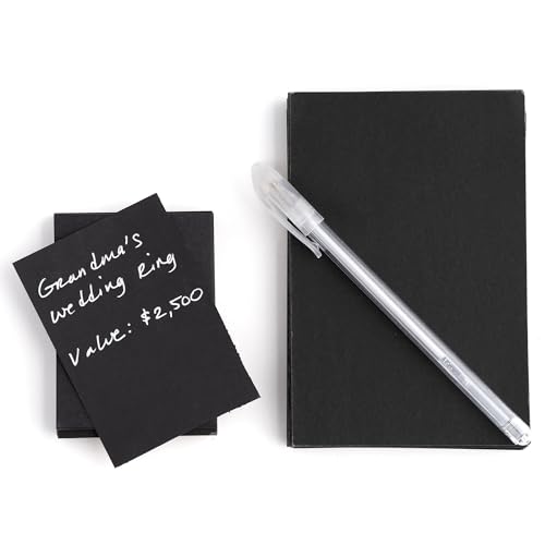 Image of Hibana: Notecards & Pen - 50 Small & 45 Large Black Notecards, Silver Ink Pen, Fits Jewelry Storage Pocket Pages, Document Origin & Value