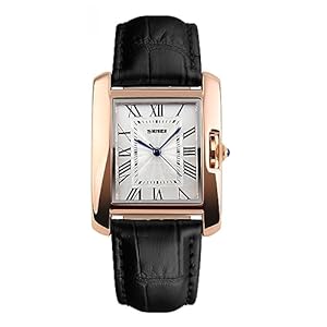FANMIS Womens Watches Rose Gold Case Roman Numeral Luxury Wristwatch Square Brown Leather Strap Watch
