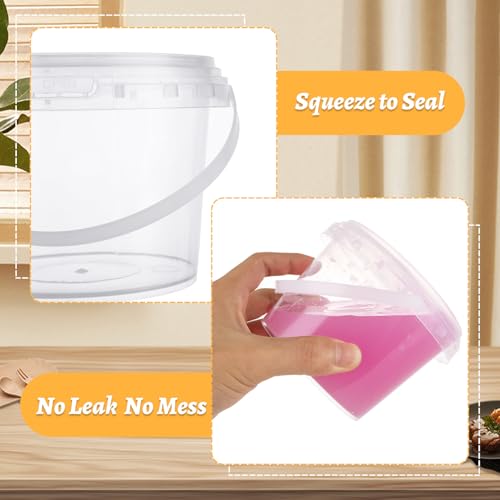 Image of CYEAH 50 Pcs 10 oz & 16 oz Slime Containers with Lids and Handles, Plastic Storage Bucket Containers, Reusable Clear Party Cups for Party or DIY Art Craft, Pigment, Small Tools