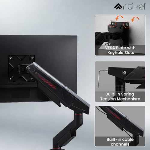 Image of ARTIKEL Armour Monitor Stand for Desk Mount Adjustable Spring Assisted Single vesa Monitor arm for Table with Full Motion arm with C Clamp Grommet Mounting Base Computer Monitor Stand Upto 40 inches
