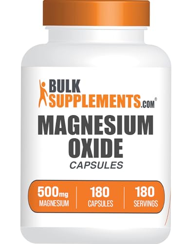 BulkSupplements.com Magnesium Oxide Capsules - Magnesium Supplement Magnesium Oxide 500mg - Gluten Free 1 Capsule per Serving 180 Count (Pack of 1)